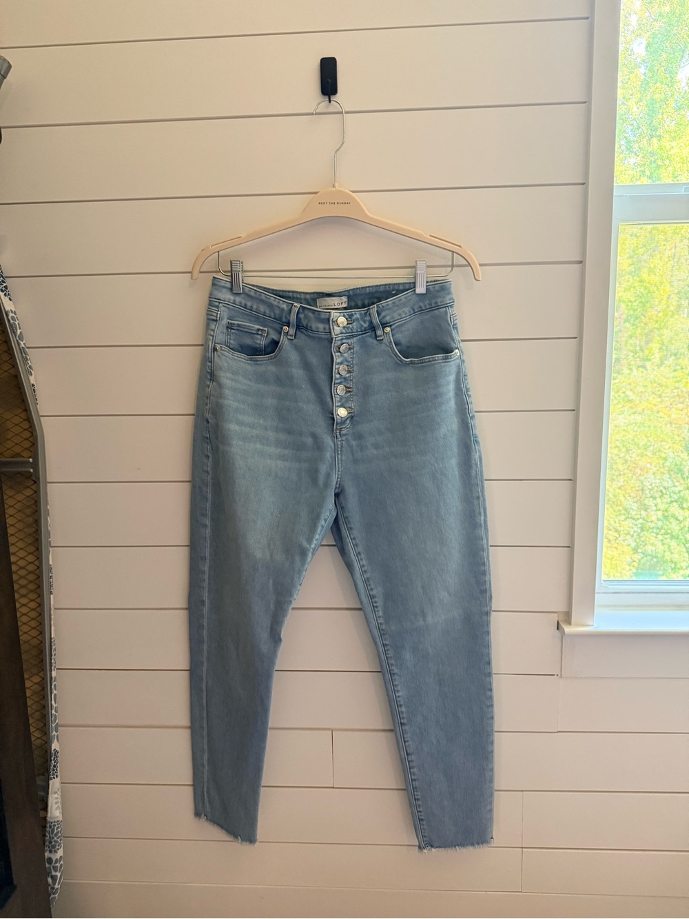 LOFT High Rise Button Fly Raw Hem Jeans Size 31/12